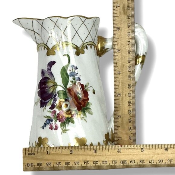 Vintage Floral Ceramic Pitcher Elegant Gold Accent Multi Use Mid Century 1960 - Picture 2 of 16